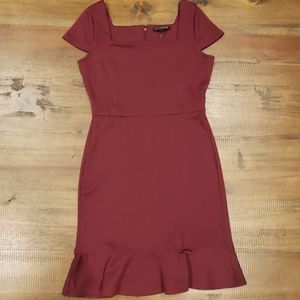 Banana Republic Midi Dress,Flounce Hem, A-Line, Cap Sleeve, 4, Plum/Merlot Color